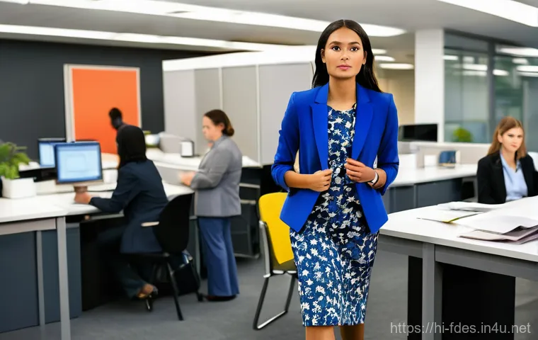 패션 코디네이터의 현장 실습 평가 사례 - **First Day Jitters in Fashion Field Training**
    "A young, anxious but determined female fashion ...