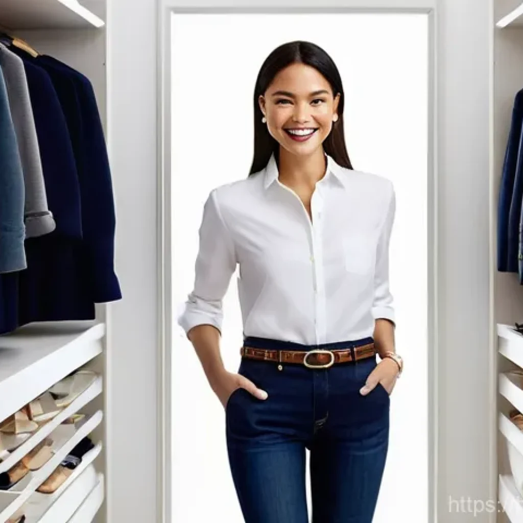 패션 코디네이터가 추천하는 최신 코디 기술 - **Prompt:** A confident and elegant woman in her early thirties, standing in a chic, minimalist walk...