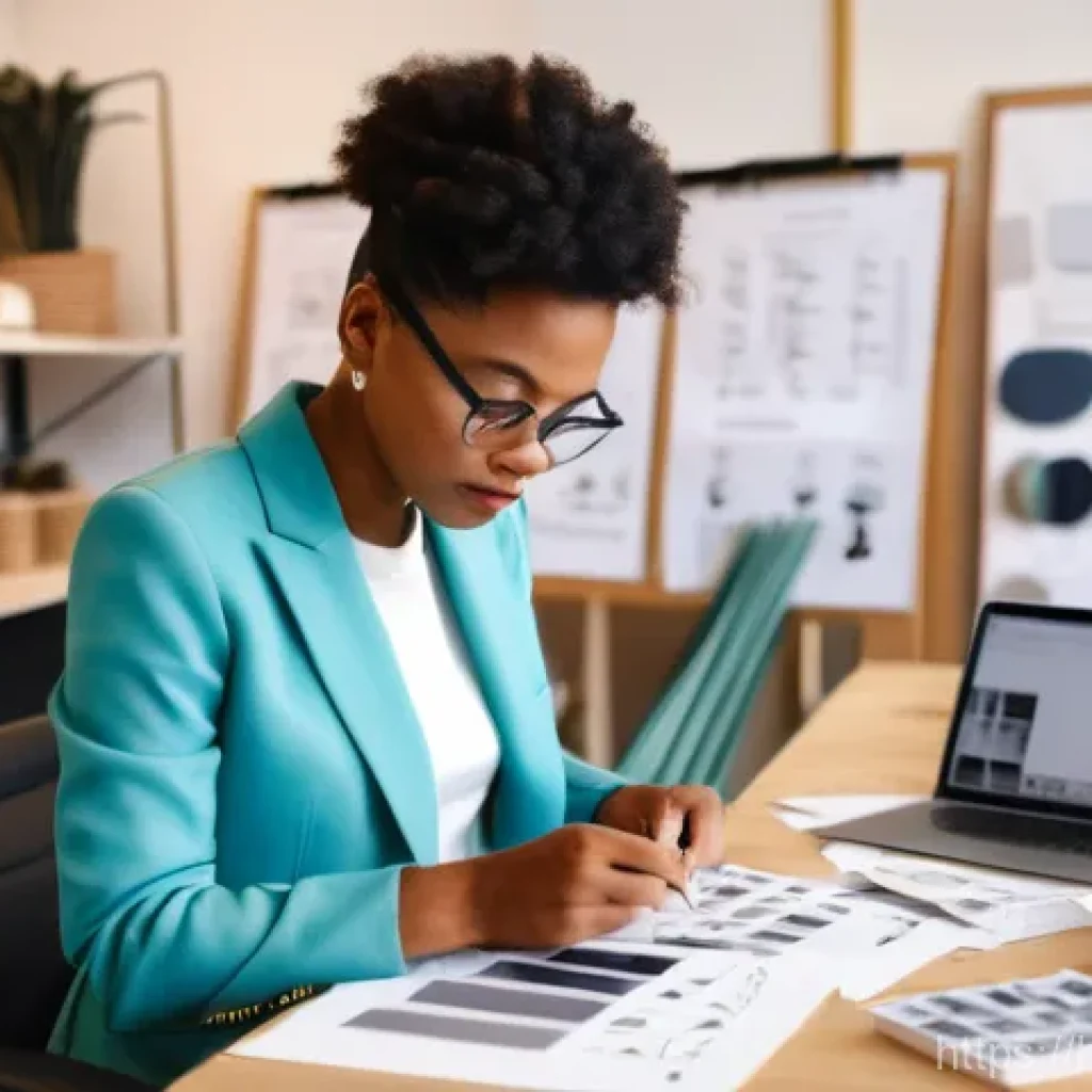 패션 코디네이터의 현장 직무 체크리스트 - **"A fashion coordinator diligently preparing for an upcoming photoshoot in a brightly lit, organize...