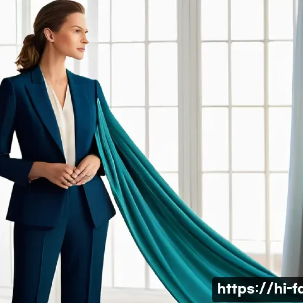 패션 코디네이터가 알아야 할 세트 구성 - **Prompt: "Fabric & Fit Consultation: The Perfect Drape"**
    Generate an image featuring a profess...