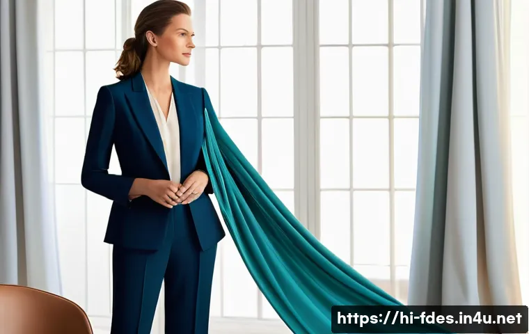 패션 코디네이터가 알아야 할 세트 구성 - **Prompt: "Fabric & Fit Consultation: The Perfect Drape"**
    Generate an image featuring a profess...