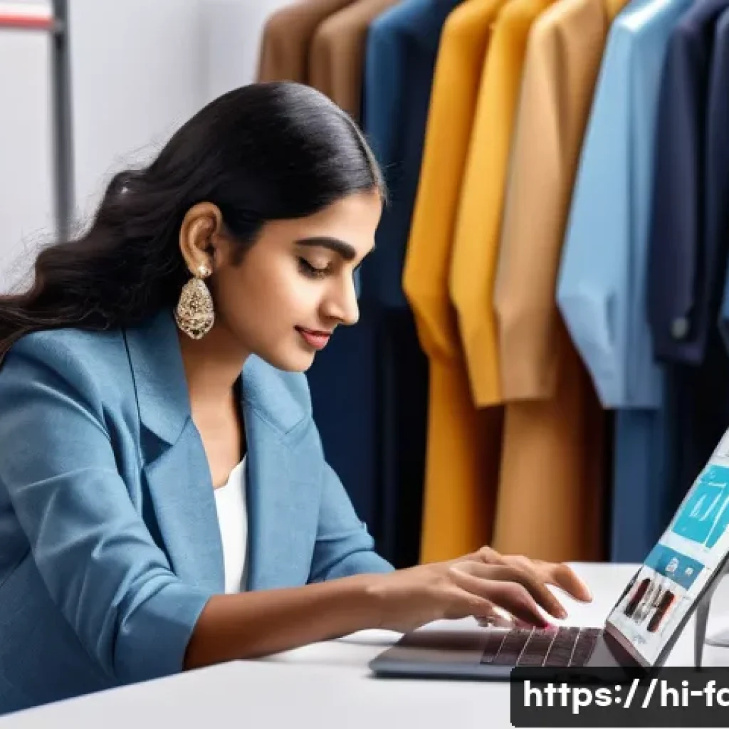 패션 코디네이터의 새로운 고객 창출 방법 - A vibrant social media marketing scene featuring a young Indian fashion coordinator analyzing audien...