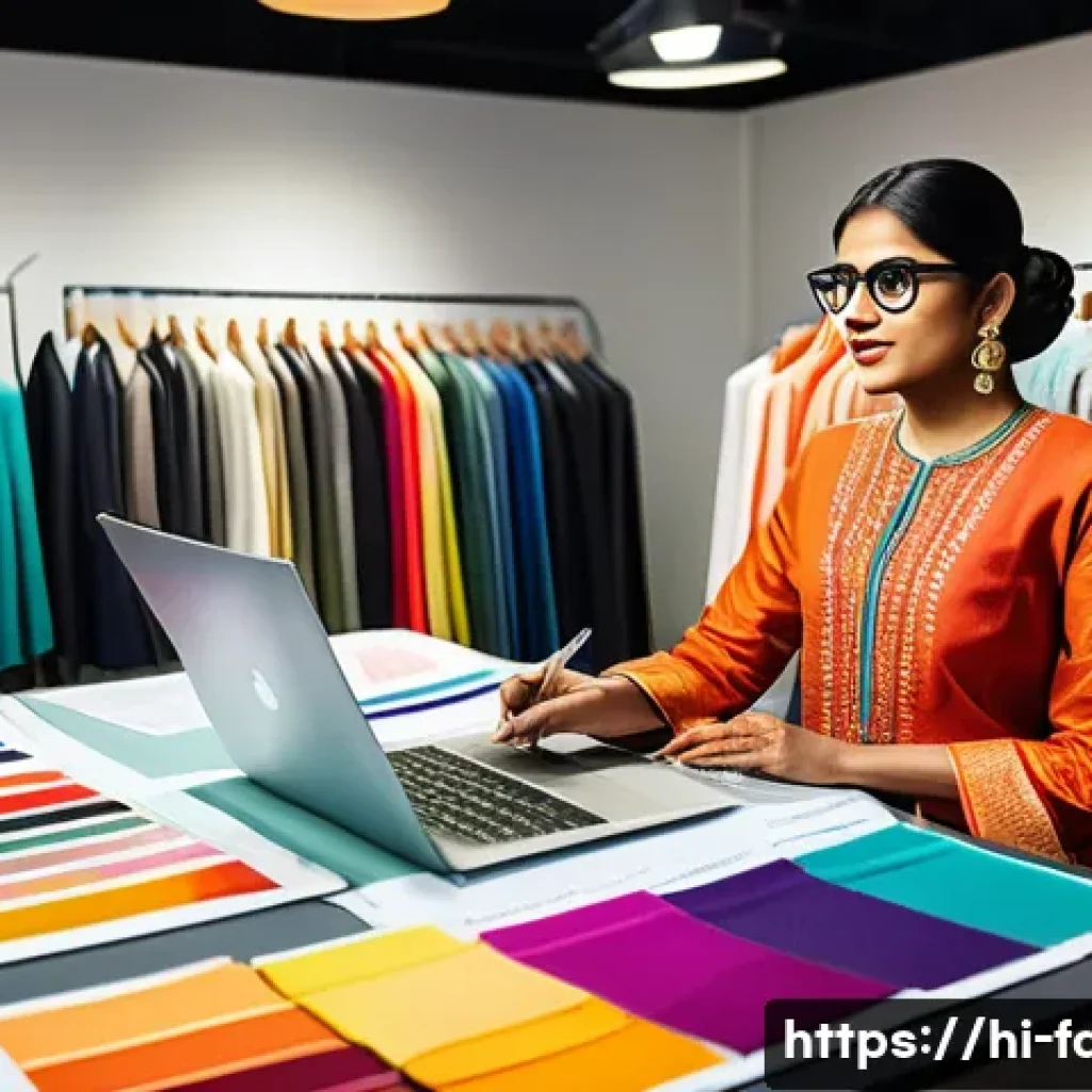 패션 코디네이터의 고객 설문 조사 - A professional Indian fashion coordinator conducting a detailed customer preference survey in a mode...