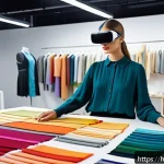 패션 코디네이터 국제 자격증 정보 - A professional fashion coordinator in a modern studio environment, analyzing vibrant fabric swatches...