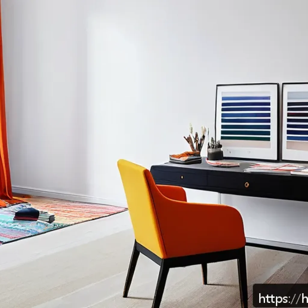 패션 코디네이터의 전문적인 코칭 사례 - A sophisticated fashion coordinator workspace featuring a stylish desk with vibrant color swatches i...