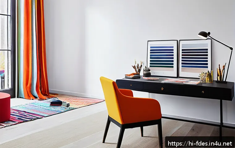 패션 코디네이터의 전문적인 코칭 사례 - A sophisticated fashion coordinator workspace featuring a stylish desk with vibrant color swatches i...